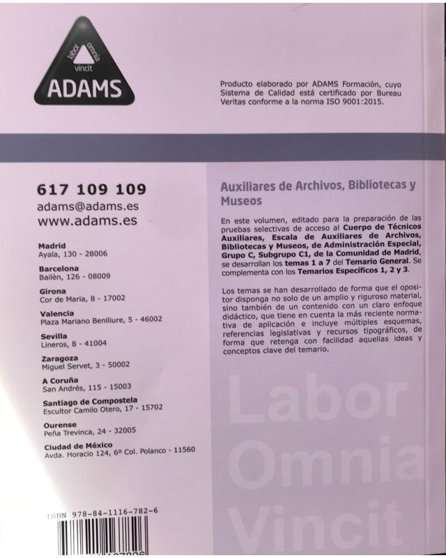 Temario Auxiliares de Archivos, Bibliotecas y Museos – Comunidad de Madrid