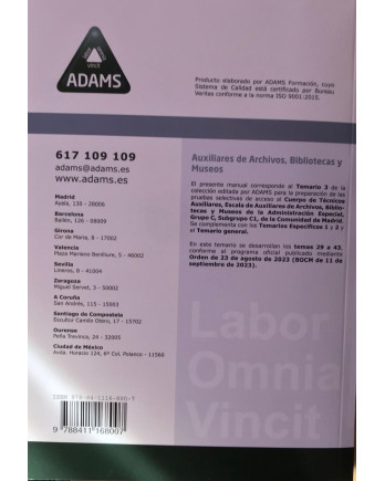Temario Específico 1 Auxiliares Archivos, Bibliotecas y Museos – Madrid