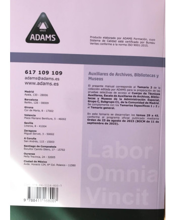 Temario Específico 2 Auxiliares Archivos, Bibliotecas y Museos – Comunidad de Madrid