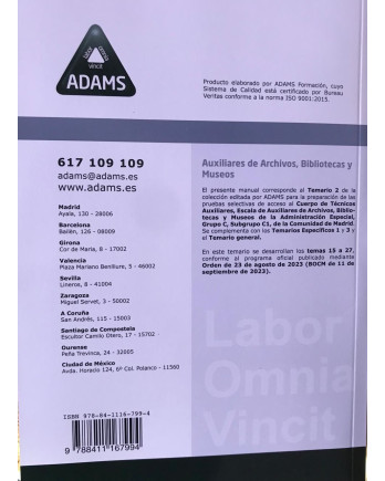 Temario Específico 3 Auxiliares Archivos, Bibliotecas y Museos – Comunidad de Madrid